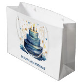 Blauwe verjaardagstaart verjaardag groot cadeauzakje (Achterkant Gekanteld)