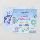 Blauwe verjaardagsuitnodiging kaart (Voorkant / Achterkant)