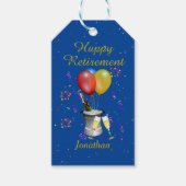 Blauwe verjaardagsviering voor pensioen cadeaulabel (Voorkant)