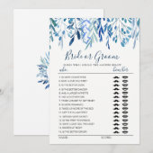 Blauwe verlofbride of groomspel bewerkbaar monogra kaart (Voorkant / Achterkant)