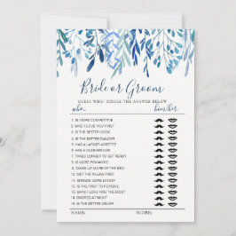 Blauwe verlofbride of groomspel bewerkbaar monogra kaart