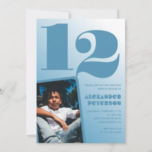 Blauwe verloop 12e verjaardagsuitnodigingen Jongen Kaart