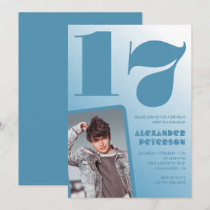 Blauwe verloop 17e verjaardagsuitnodigingen Jongen Kaart