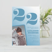 Blauwe verloop 22e verjaardagsuitnodigingen Jongen Kaart (Staand voorkant)