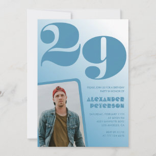 Blauwe verloop 29e verjaardagsuitnodigingen Jongen Kaart