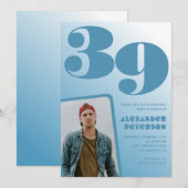 Blauwe verloop 39e verjaardagsuitnodigingen Mannen Kaart (Voorkant / Achterkant)