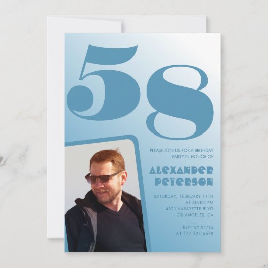 Blauwe verloop 58ste verjaardagsuitnodigingen Mann Kaart (Voorkant)
