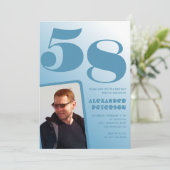 Blauwe verloop 58ste verjaardagsuitnodigingen Mann Kaart (Staand voorkant)