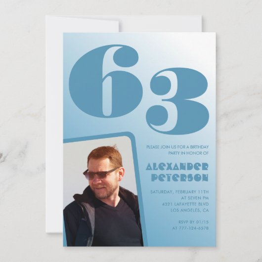Blauwe verloop 63ste verjaardagsuitnodigingen Mann Kaart (Voorkant)