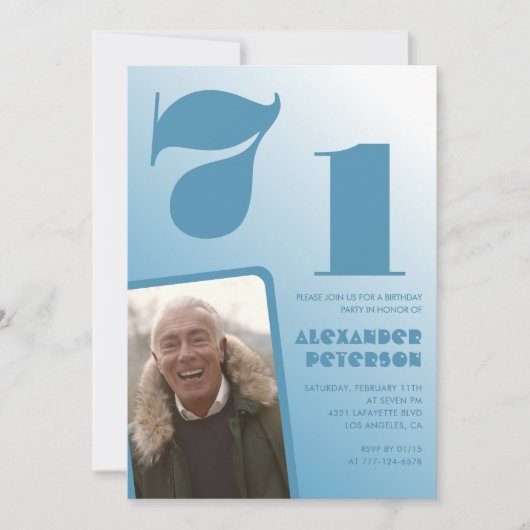 Blauwe verloop 71ste verjaardagsuitnodigingen Mann Kaart (Voorkant)