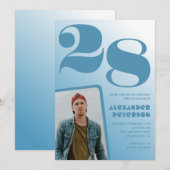 Blauwe verloop uitnodigingen voor 28ste verjaardag (Voorkant / Achterkant)