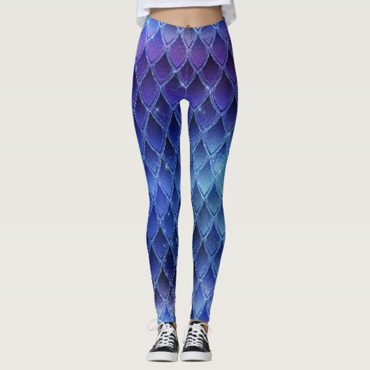 Blauwe verloopdraak schalen Leggings (Voorkant)
