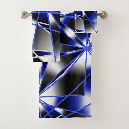 Blauwe verloopkleur vult mechanische tekenmozaïek bad handdoek (Insitu)