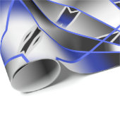 Blauwe verloopkleur vult mechanische tekenmozaïek cadeaupapier (Rol Hoek)