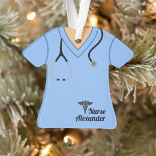 Blauwe verpleegster scrubs persoonlijk ornament