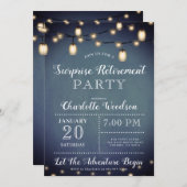 Blauwe Verrassing Pensioen Partij String Lights Kaart (Voorkant / Achterkant)