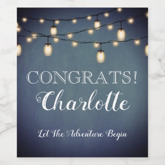 Blauwe Verrassing Pensioen Partij String Lights Wijn Etiket (Enkel label)