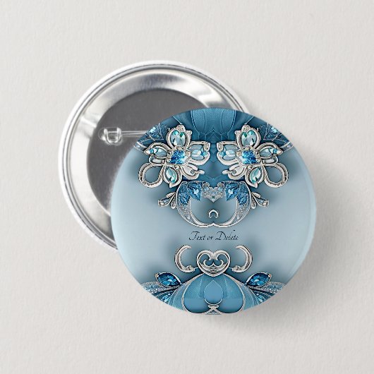 Blauwe Versierde Bloem Knop Ronde Button 5,7 Cm (Voorkant /achterkant)