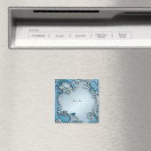 Blauwe Versierde Bloemenmagneet Magneet (Insitu (Vaatwasser))