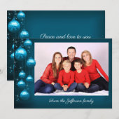 Blauwe versierselen met foto en persoonlijke boods feestdagenkaart (Voorkant / Achterkant)