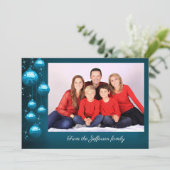 Blauwe versierselen met foto en persoonlijke boods feestdagenkaart (Staand voorkant)