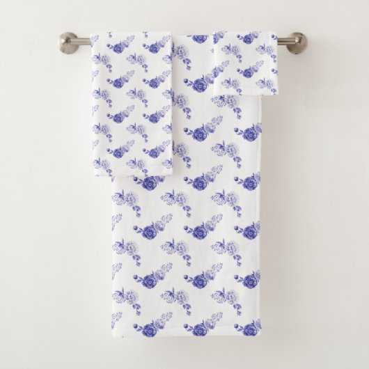 Blauwe verspreide bloemen bad handdoek (Insitu)