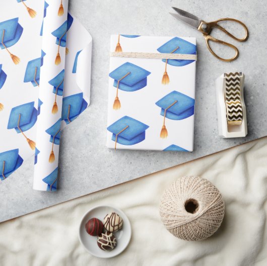 Blauwe verstuivingsdop met Afstuderen Tassels Cadeaupapier (Crafts)