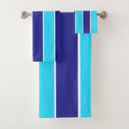 Blauwe verticale strepen bad handdoek