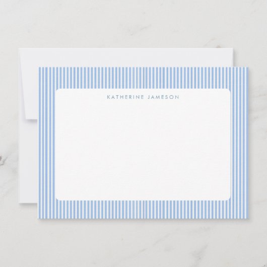 Blauwe Verticale Strepen Kust Monogram Notitiekaartje (Voorkant)