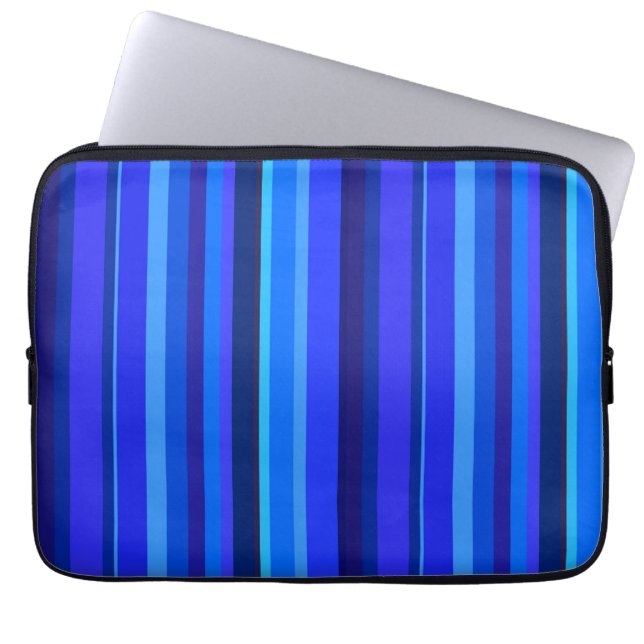 Blauwe verticale strepen laptop sleeve (Voorkant)