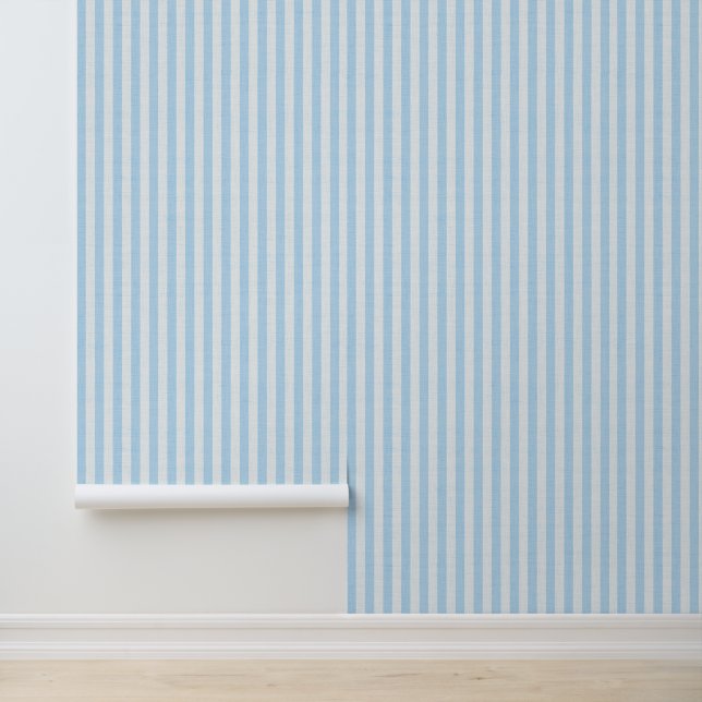 Blauwe Verticale Strepen Linnen Uitzicht Kust Behang (Applicatie)