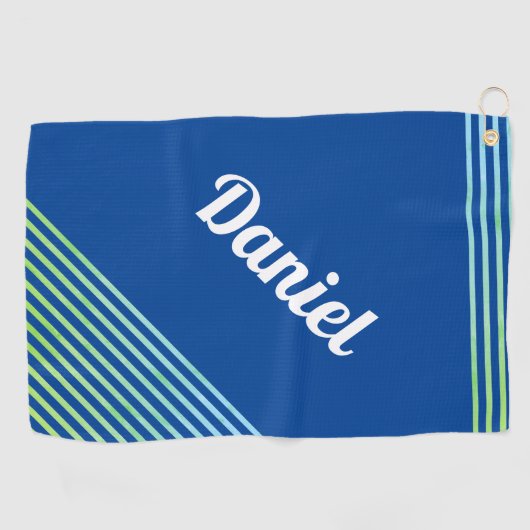 Blauwe Verticale Strepen Naam Moderne Speler Golfe Golfhanddoek (Horizontaal)