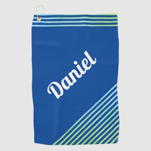 Blauwe Verticale Strepen Naam Moderne Speler Golfe Golfhanddoek (Voorkant)
