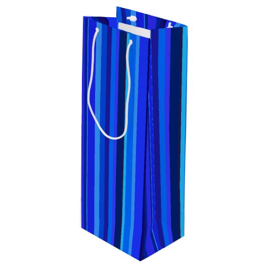 Blauwe verticale strepen wijn cadeautas (Voorkant Gekanteld)