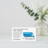 Blauwe verwijderingswagen, verwijderingsbedrijf visitekaartje (Staand voorkant)