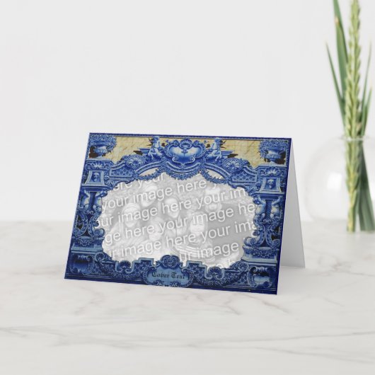 Blauwe Victoriaans Feestdagen Kaart (Voorkant)