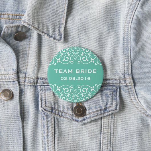 Blauwe Victoriaans Floral Border Team Bride Button (In situ)
