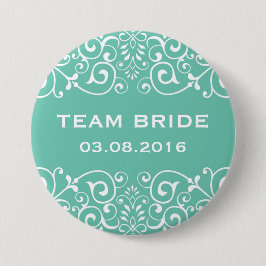 Blauwe Victoriaans Floral Border Team Bride Button