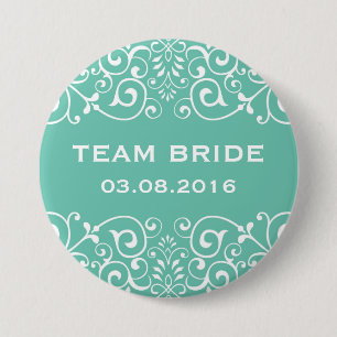Blauwe Victoriaans Floral Border Team Bride Button