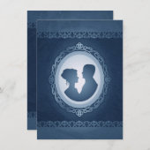 Blauwe Victoriaans Gothic Cameo Wedding Invitation Kaart (Voorkant / Achterkant)