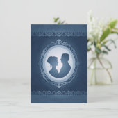 Blauwe Victoriaans Gothic Cameo Wedding Invitation Kaart (Staand voorkant)