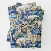 Blauwe Victoriaans kerstcollage Inpakpapier Vel (In situ)