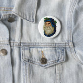 Blauwe Victoriaans kerstman Ronde Button 5,7 Cm (In situ)