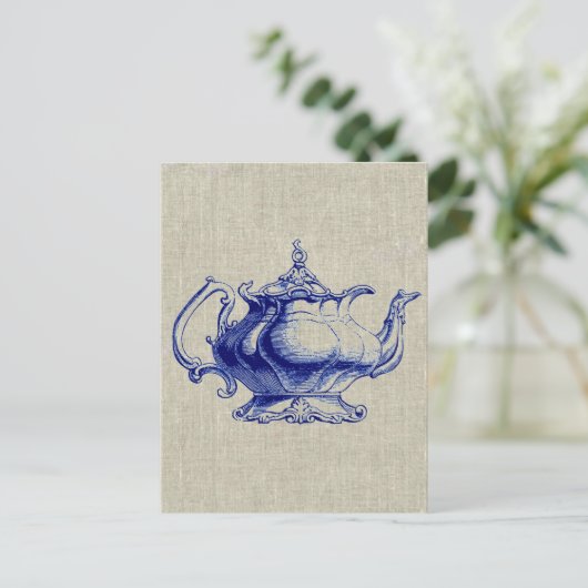 blauwe Victoriaans theezetkamer Briefkaart (Staand voorkant)