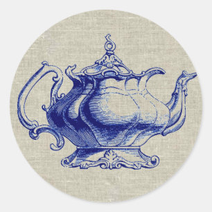 blauwe Victoriaans theezetkamer Ronde Sticker