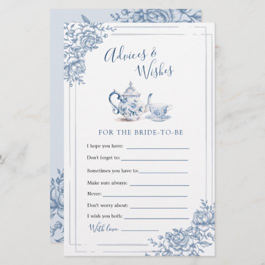 Blauwe Victoriaans Tuin Bruidsthee Advies en Wense (Voorkant / Achterkant)