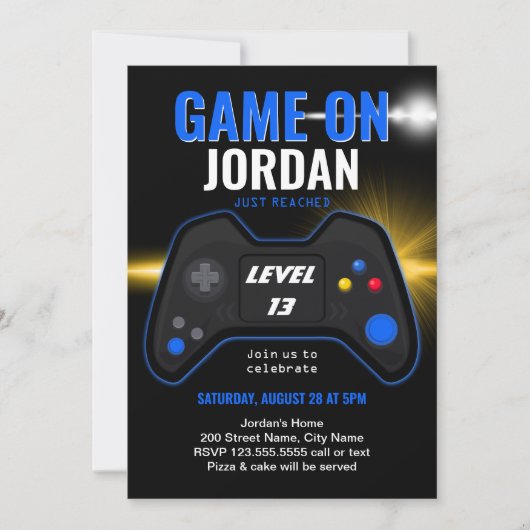 Blauwe video game uitnodiging (Voorkant)