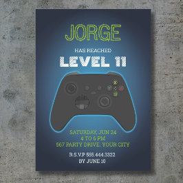 Blauwe video game verjaardagsuitnodiging kaart