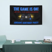 Blauwe videogame Birthday-banner Spandoek (Beurs)