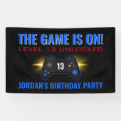 Blauwe videogame Birthday-banner Spandoek (Horizontaal)